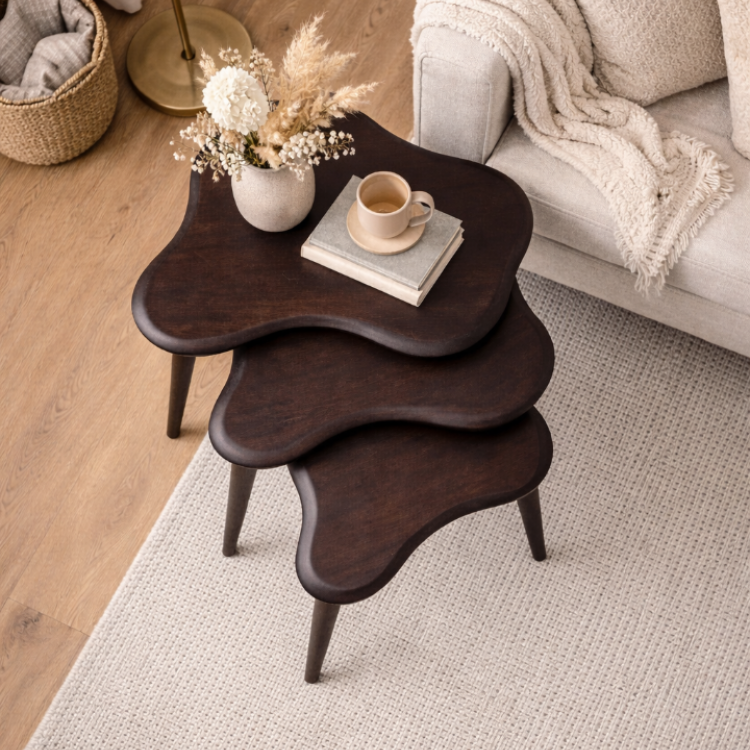 A+Plus Masif Gürgen Ağacı 3’lü Zigon Sehpa | El İşçiliği Doğal Ahşap Modern Tasarım Modern Yan Sehpa