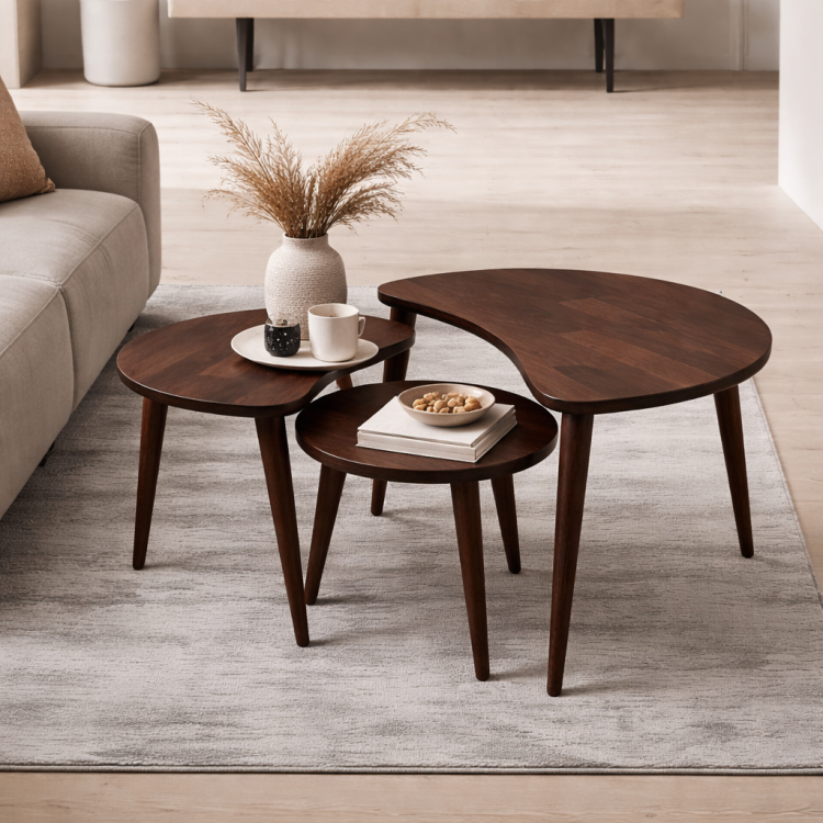  Masif Gürgen Ağacı 3’lü Zigon Sehpa Seti | Modern ve Şık Orta Sehpa Takımı