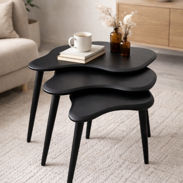 A+Plus Masif Gürgen Ağacı 3’lü Zigon Sehpa | El İşçiliği Doğal Ahşap Modern Tasarım Modern Yan Sehpa