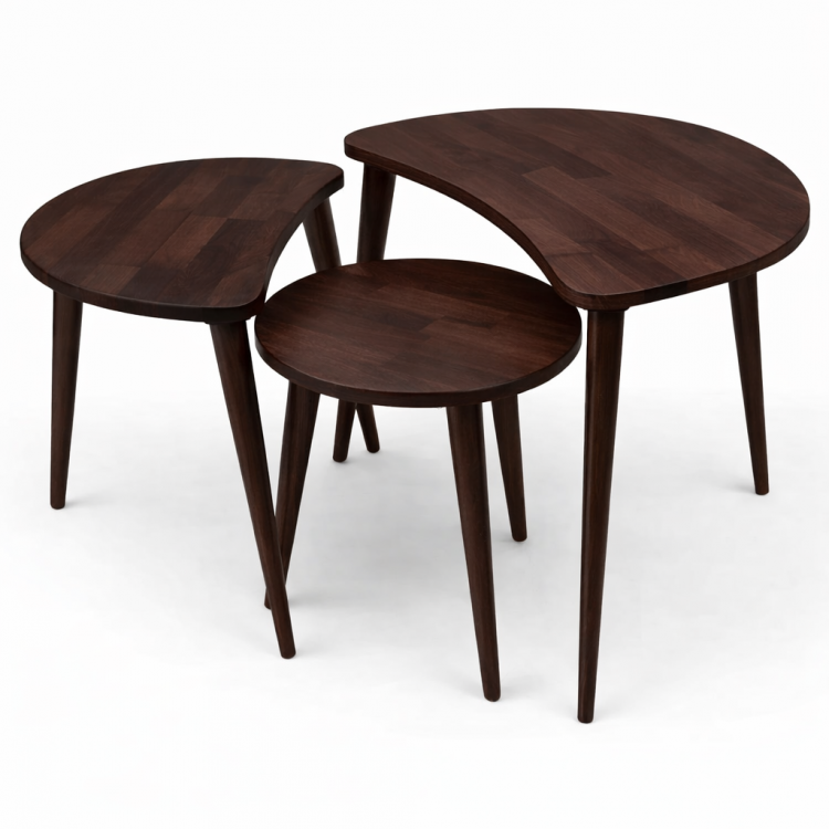  Masif Gürgen Ağacı 3’lü Zigon Sehpa Seti | Modern ve Şık Orta Sehpa Takımı