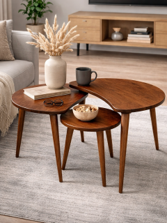  Masif Gürgen Ağacı 3’lü Zigon Sehpa Seti | Modern ve Şık Orta Sehpa Takımı