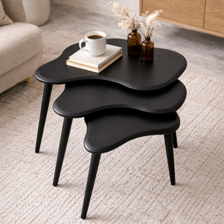 A+Plus Masif Gürgen Ağacı 3’lü Zigon Sehpa | El İşçiliği Doğal Ahşap Modern Tasarım Modern Yan Sehpa