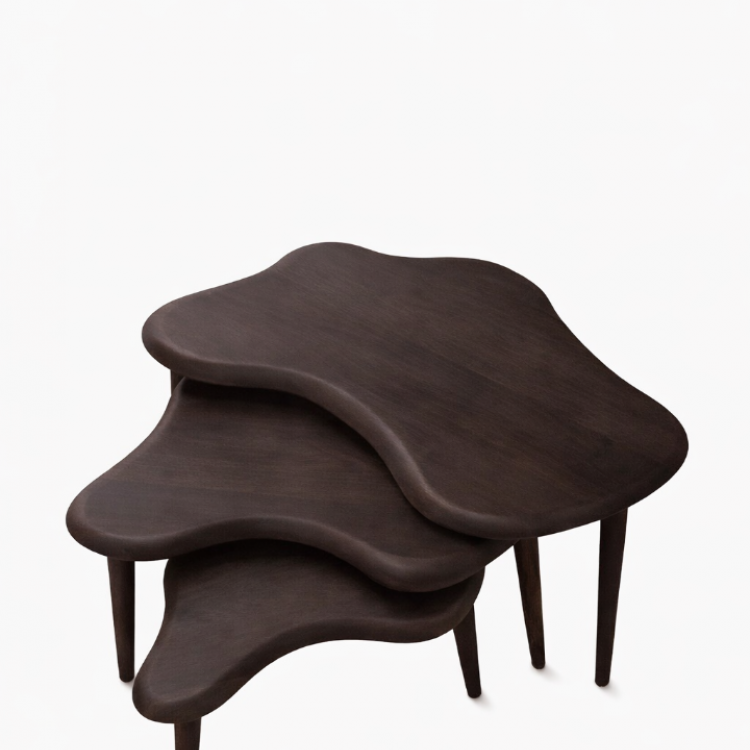 A+Plus Masif Gürgen Ağacı 3’lü Zigon Sehpa | El İşçiliği Doğal Ahşap Modern Tasarım Modern Yan Sehpa