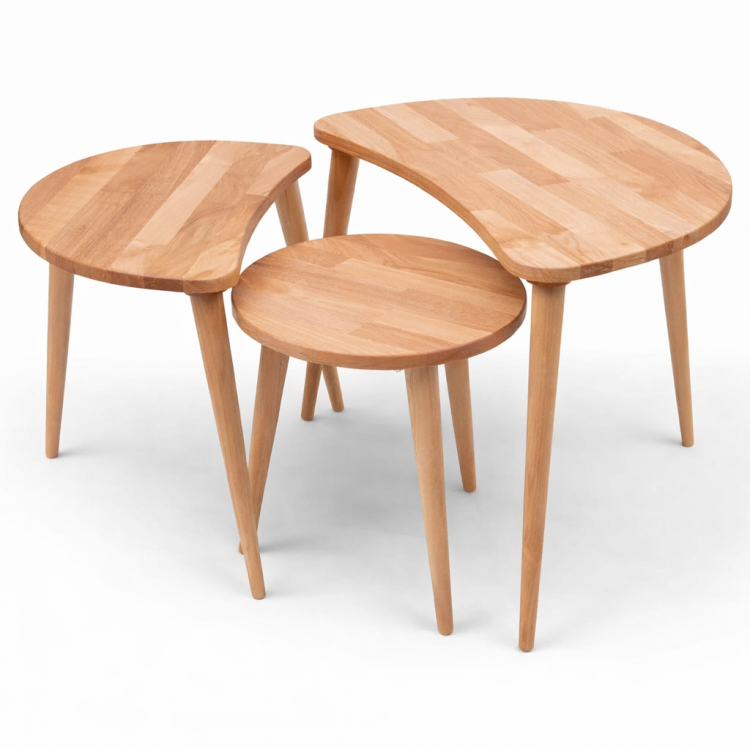  Masif Gürgen Ağacı 3’lü Zigon Sehpa Seti | Modern ve Şık Orta Sehpa Takımı