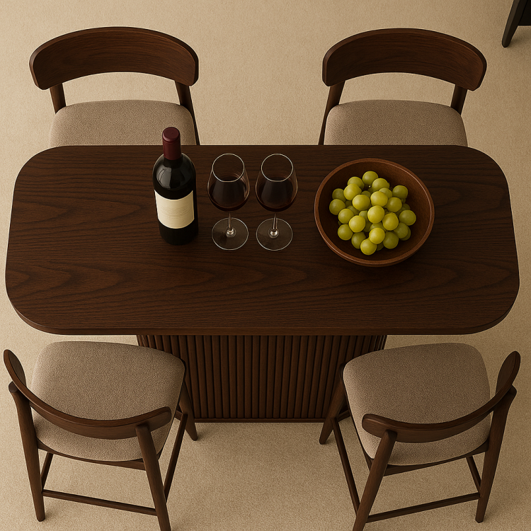 %100 Kayın Masif Ahşap Bar Masası – Özel Flüt Ayaklı Modern Tasarım Modern Estetik Bar Masa