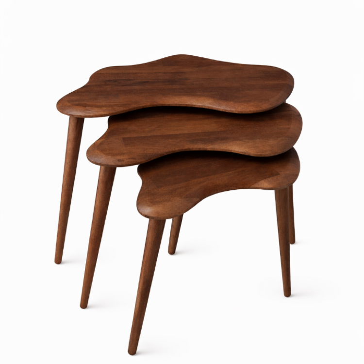 A+Plus Masif Gürgen Ağacı 3’lü Zigon Sehpa | El İşçiliği Doğal Ahşap Modern Tasarım Modern Yan Sehpa