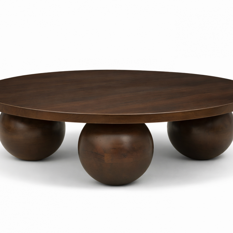 Modern Tasarım Masif Ağaç Orta Sehpa – Top Ayaklı, El Yapımı 100cm 