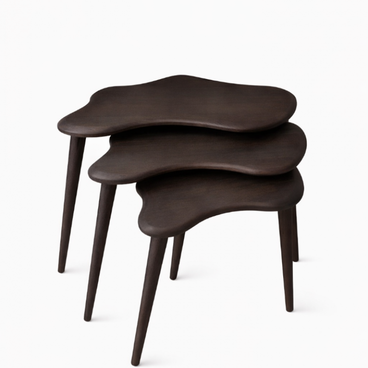 A+Plus Masif Gürgen Ağacı 3’lü Zigon Sehpa | El İşçiliği Doğal Ahşap Modern Tasarım Modern Yan Sehpa