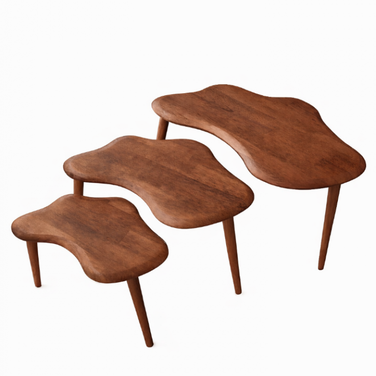 A+Plus Masif Gürgen Ağacı 3’lü Zigon Sehpa | El İşçiliği Doğal Ahşap Modern Tasarım Modern Yan Sehpa