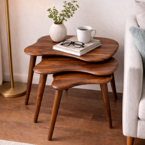 A+Plus Masif Gürgen Ağacı 3’lü Zigon Sehpa | El İşçiliği Doğal Ahşap Modern Tasarım Modern Yan Sehpa